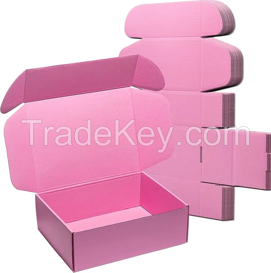 Factory Wholesale Front Lock Mailer Corrugated Paper Shipping Boxes In Double Sides Pink Color