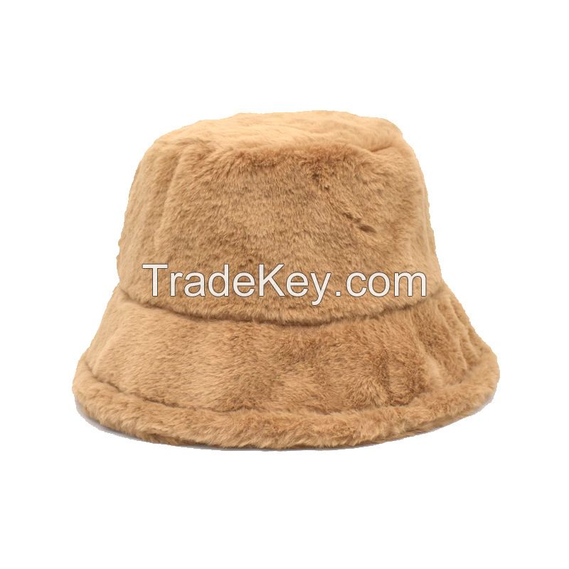 New fashion Ladies Soft touch feeling fluff winter warm unisex outdoor fur bucket hat
