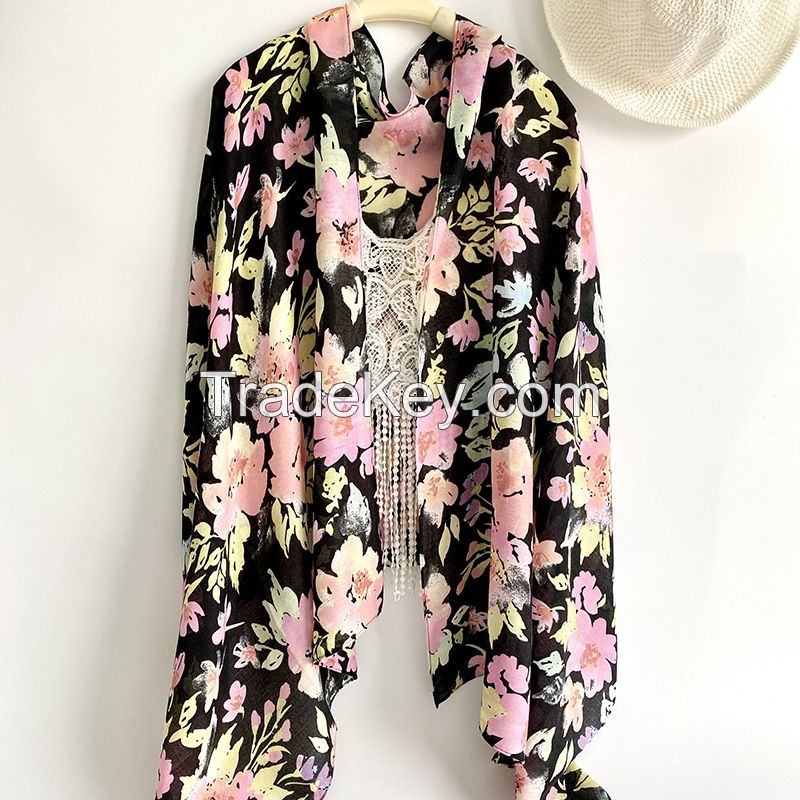 Landfond accessory Fashion Ladies flower print voile fabric scarf 