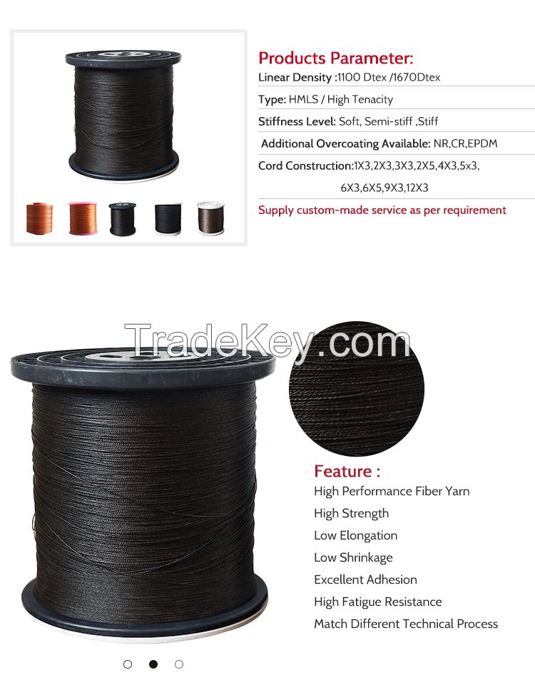 Dipped aramid cord, kevlar cord for agricultural belt