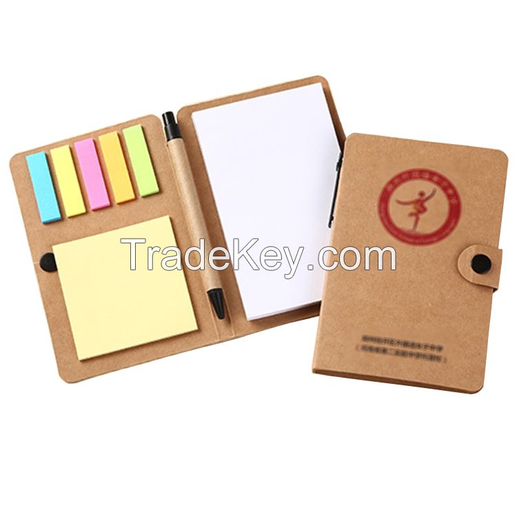 Customized Logo Kraft Cover Memo Pad Sticky Notepad With Pen