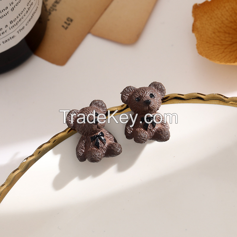2021 new S925 silver needle Korea lovely three-dimensional Bear Earrings girl heart simple cartoon Earrings Jewelry