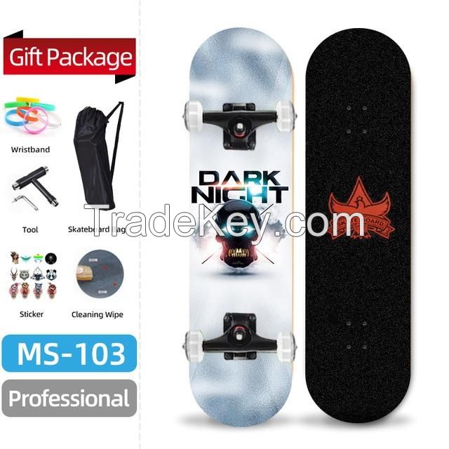 Complete Skateboard for Kids Teens & Adults, 7 Layer Canadian Maple Double Kick Deck Skateboard with All-in-One Skateboard