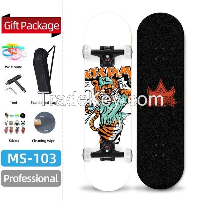 Wholesale 7-Layers Maple Wood 31 Inch Double Rockers Skateboard with PU Wheels