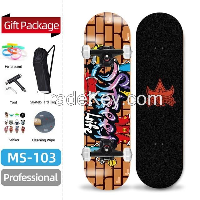 31"X 8" Complete Standard Skate Boards for Girls Boys Beginner, Double Kick Concave Skateboards