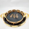 new design black glass mirror tray for food gold metal serving tray