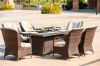 2020 Morden Living 7 pieces Hot Sell Outdoor Brown Wicker Fire Pit Dining Set
