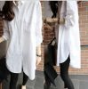 Spring and autumn new large-size women's pocket Korean version of long loose casual long-sleeved white shirt shirt