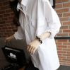 Spring and autumn new large-size women's pocket Korean version of long loose casual long-sleeved white shirt shirt