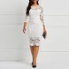 Evening Party Date Women White See Through Hollow Out Floral Lace Bodycon Dress Office Lady Spring Summer Work Basic Dresses