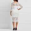 Evening Party Date Women White See Through Hollow Out Floral Lace Bodycon Dress Office Lady Spring Summer Work Basic Dresses