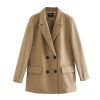 TOPPIES 2021 womens long blazer double breasted suit jacket loose oversize coat solid color formal blazer