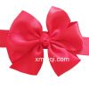 Factory made satin ribbon bow on band with self stickers around box