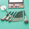 2020 new style makeup brush set 12pcs green makeup brushes with black pu cosmetic bag