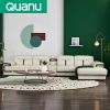 Quanu 102167 cowhide modern l shape white genuine luxury leather corner sectional sofa set