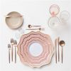 SunFlower Designed Pink Colored Ceramic Plate Set With Gold Rim For Wedding Table
