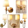 E14 bulbs linen clothing cover hotel Home Bedside Nordic Indoor Modern brass copper fabric lampshade Sconce Wall Lamp LED Crystal Wall Light