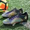 PU Surface TPU Sole Soccer Shoes Spikes Youth Student Training Competition Shoes(Black Purple)