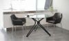 tempered glass top metal feet dining table and fabric chairs