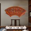 Customizable new Chinese wood carving pendant fan-shaped wall decoration wood carving painting camphor wood carving crafts background wall hanging wall