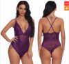 Sling Bodysuit V Neck Lace Snap Button Open Crotch Sexy Lingerie Women Transparent One-piece Underwear