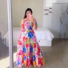 Women Floral Off-the-shoulder Dresses Long Printed Dresses Casual Plus Size Dress For Holiday