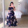 Women Floral Off-the-shoulder Dresses Long Printed Dresses Casual Plus Size Dress For Holiday
