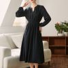 V neck long sleeve ladies casual fashion fall long high waist dress