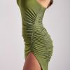 Summer Women Halter Strappy Long Backless Sexy Pleated Midi Ruched Emerald Green Dress