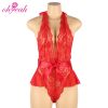 R80948 Red Lingerie-sexy Femm Plus Size Teddies Hollow Out Mesh Underwire Women Lace Sexy Lingerie Bodysuit