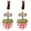 Cute Bow Cubic Zirconia Stereoscopic Strawberry Dangle Hoop Earring Country Style Jewelry