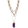 Luxurious Classic Layer Chain Necklace Hand Made Chain And Huge Purple Natural Stone Pendant Necklace Jewelry