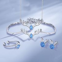Popular designs of 925 sterling silver jewelry sets with AAA sea blue CZ