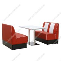 Hotsale double seating American retro diner red stripe booth seating and black table set furniture