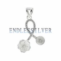 Blank Pendant Base Zircon Paved White Shell Flower Pendant Findings 925 Sterling Silver