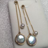 Baroque pearl Drop Earrings Hand woven new 9K GOLD Dangle Studs earring