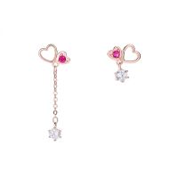 925 Sterling Silver Color Cz Stud Drop Asymmetrical Earrings With Heart Shaped