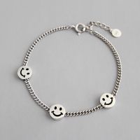 925 Sterling Silver Retro Jewellery Smiling Face Tag Vintage Bracelet For Student