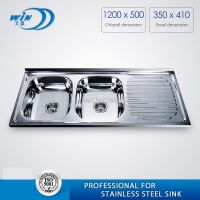  Stainless Steel Kitchen Sink Double Bowl with Drain Board 12050dB