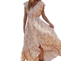 Floral Print Long Dress Boho Summer Vestidos Buttons Sashes Ladies Gypsy Maxi Dresses Casual Female 2021 Spring Summer New