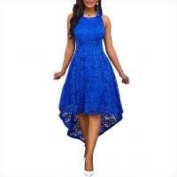 New Fashion Floral Lace Women Solid Color Sleeveless Irregular Hem Formal Party Midi Dress