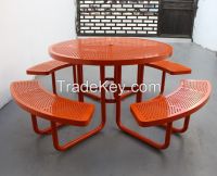 Antirust powder coated metal outdoor picnic tables with benches