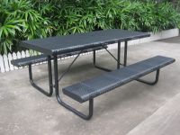 Perforated metal outdoor table and bench steel picnic table