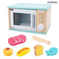 Kids Pretend Play Wooden Toys Microwave Oven