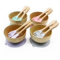 silicone baby bowl with spoon  wooden silicone suction bowl set wholesale