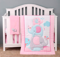 4 Piece Nursery Bedding Set - Baby Girl Crib Bedding Set Pink Elephant Nursery Bedding Crib Set | Crib Comforter, Fitted Sheet, Dust Ruffle,blanket