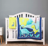 4 Piece Soft Baby Crib Bedding Set Dino Nursery Bedding Crib Set | Crib Comforter, Fitted Sheet, Dust Ruffle,blanket