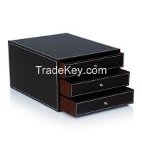 Desk Organizer with 3 Drawers Faux Leather Office Supply Desktop Stora
