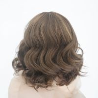 A13 Inches Brown Color With Highlight 6810 Hand-tied Skin Top Jewish Wig