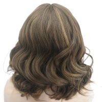 A13 Inches Brown Color With Highlight 6810 Hand-tied Skin Top Jewish Wig